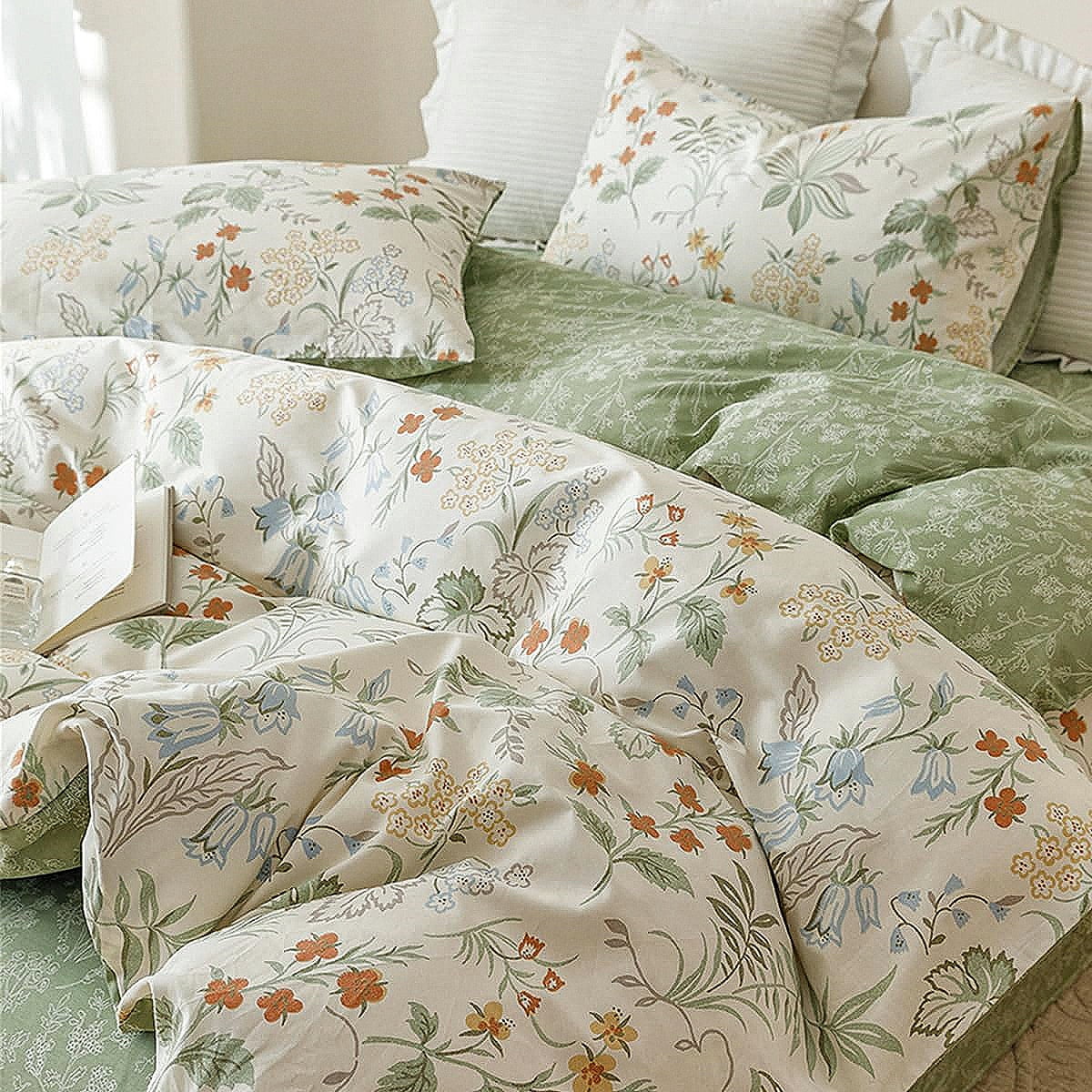 NAYOROOM Green Leaves Duvet Cover King, 3 Pieces Chic Garden Style Botanical Floral Reversible Bedding Sets for Adults