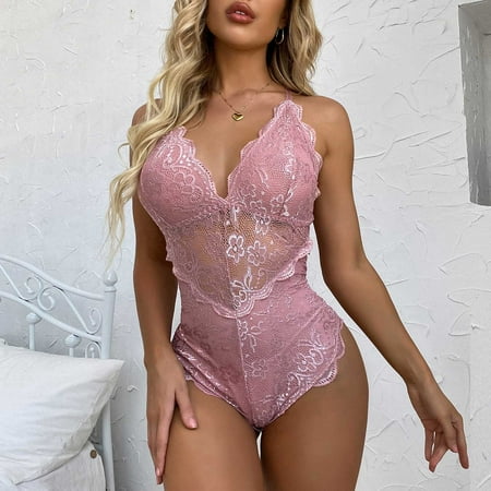 

Dasayo Pink Skims Dupes Bodysuit Women Lingerie Lace Hollow Out Temptation Babydoll Underwear Sleepwear Jumpsuit Bodysuits