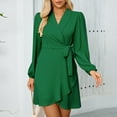thumbnail image 2 of Robe d'Été Unie pour Femmes - Manches Élégantes et Ourlet à Revers, 2 of 8