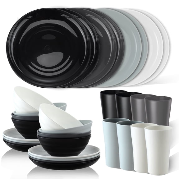 Bestdin Dinnerware Set for 8, 32 Pack 4 Colors Plastic BPA-Free Dinner Plates, Salad Plates, Cereal Bowls, Cups, Unbreakable Plates and Bowls Sets, Microwave and Dishwasher Safe