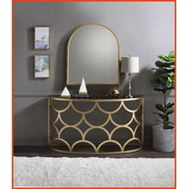 Gold Half-Moon Coffee Table with 8mm Tempered Glass Top – Timeless Elegance for Your Living Room