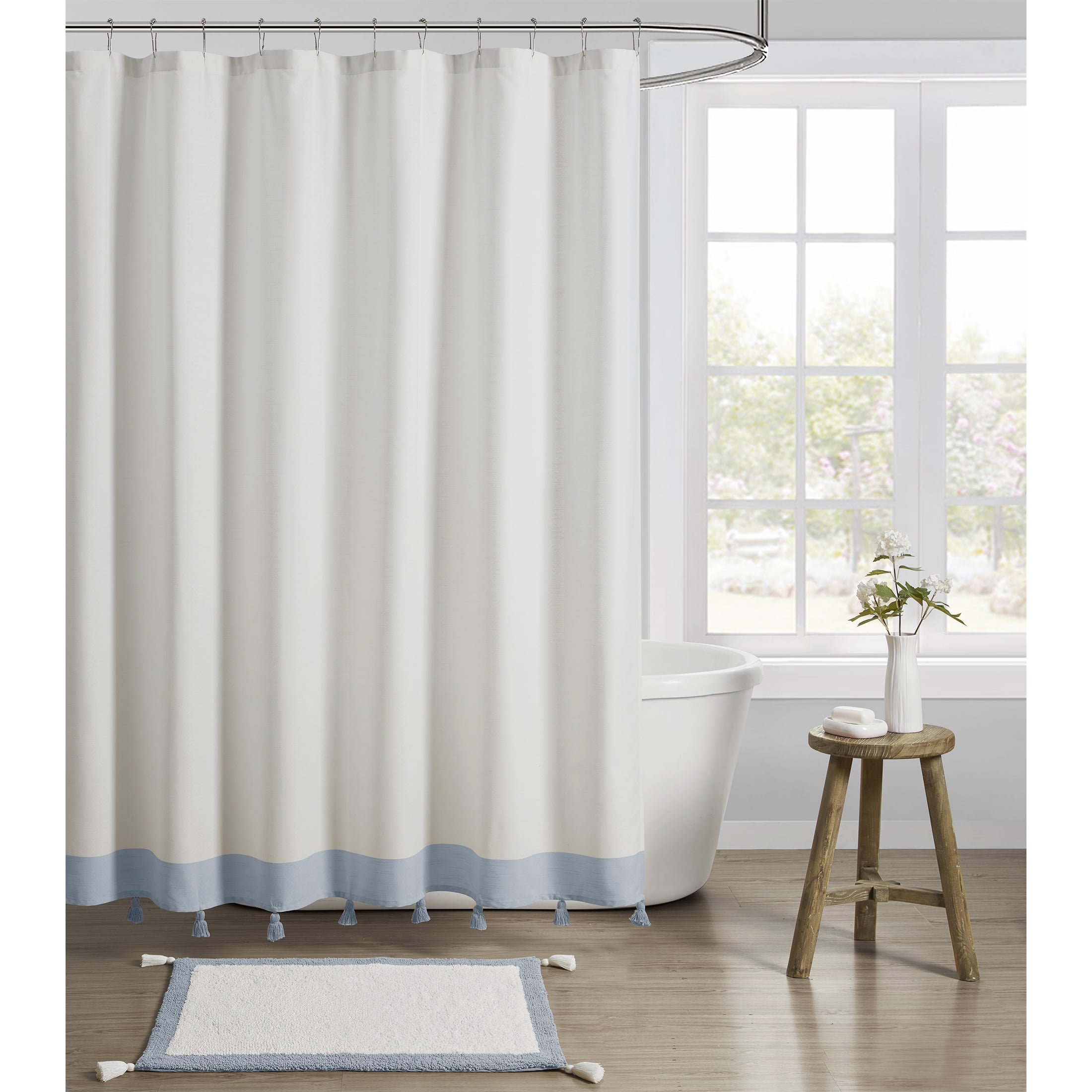My Texas House Light Blue Tassel Fabric Shower Curtain, 72" x 72"