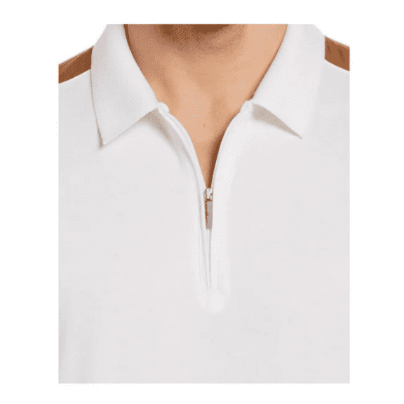 PERRY ELLIS Slim Fit Mercerized Shoulder Stripe Quarter Zip Polo Bright White M