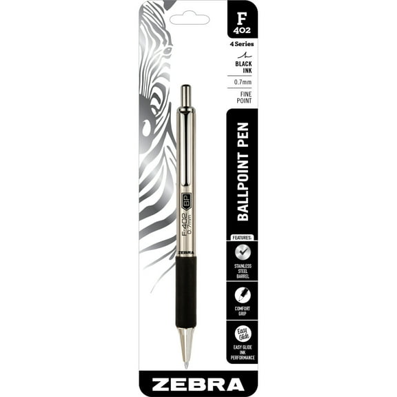 F-402 Ballpoint Stainless Steel Retractable Pen, Fine Point, 0.7mm, Black Ink, 1-Count