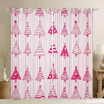 Manfei Cartoon Xmas Tree Black Out Curtains,Merry Christmas Curtains Pack of 2 (42x63 Each),Pink Geometric Striped Bedroom Curtains For Girls Kids,Super Cozy Room Decor