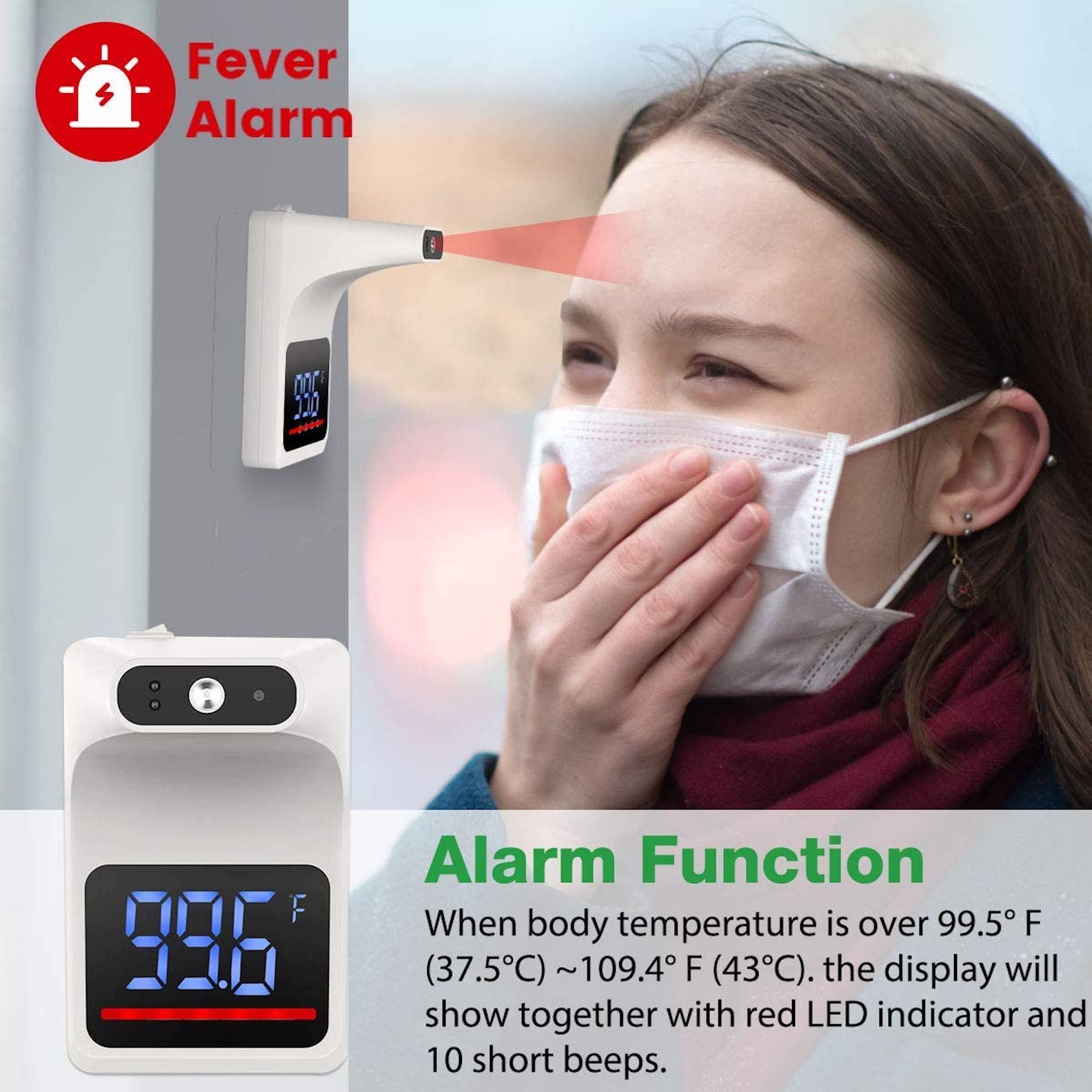 Shop US Stock Wall Mounted Non-Contact Infrared Temperature Thermometer Forehead with Fever Alarm,LCD Digital Thermometer for Office Restaurants Hotel School with Battery 
