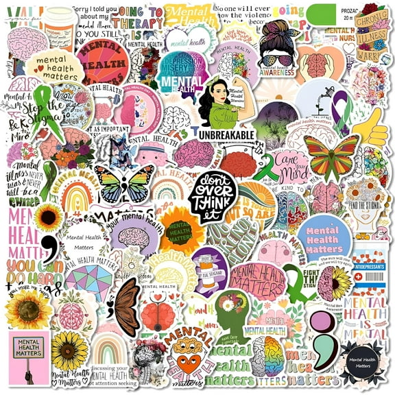 CCOCC 100 PCS Mental Health Stickers for Adults,Mental Health Awareness Stickers,Waterproof Stickers for Water Bottle Laptop