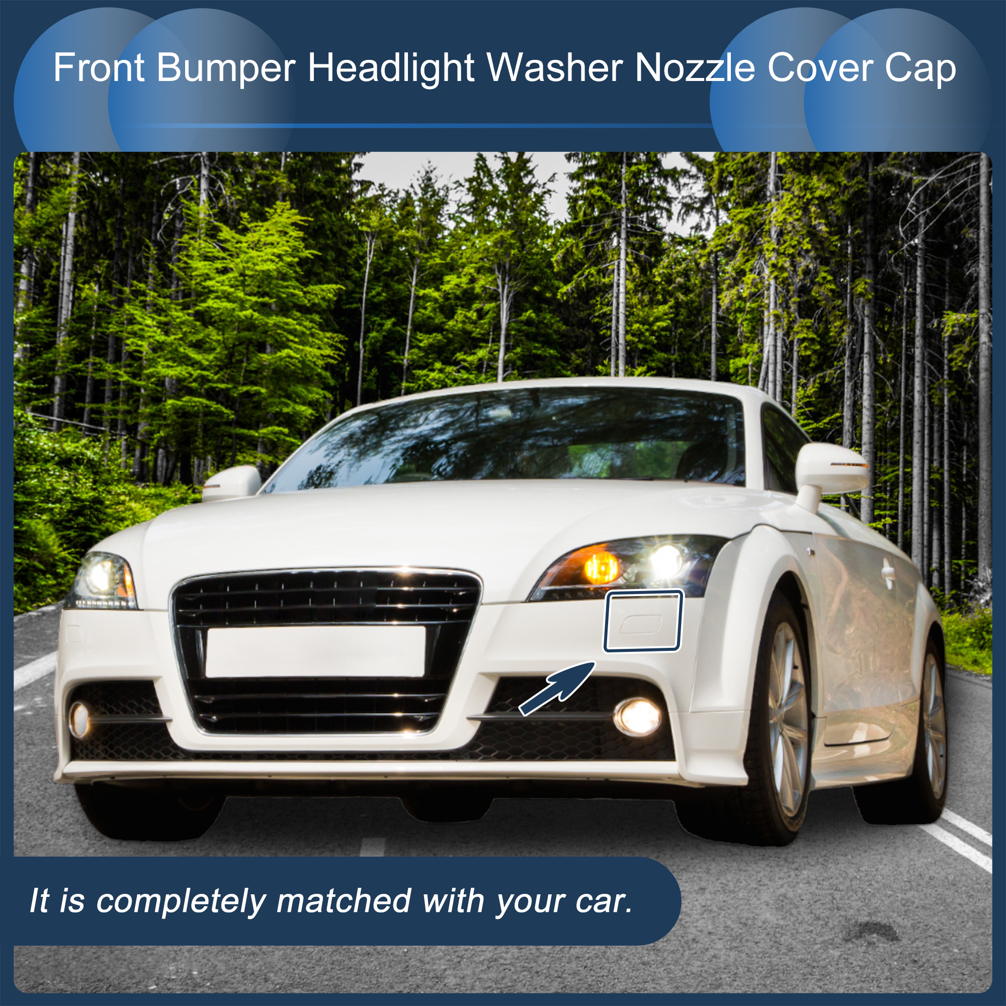 Front Headlight Washer Cover Cap For Audi A3 2014-2016 – Painted Black, ABS Plastic