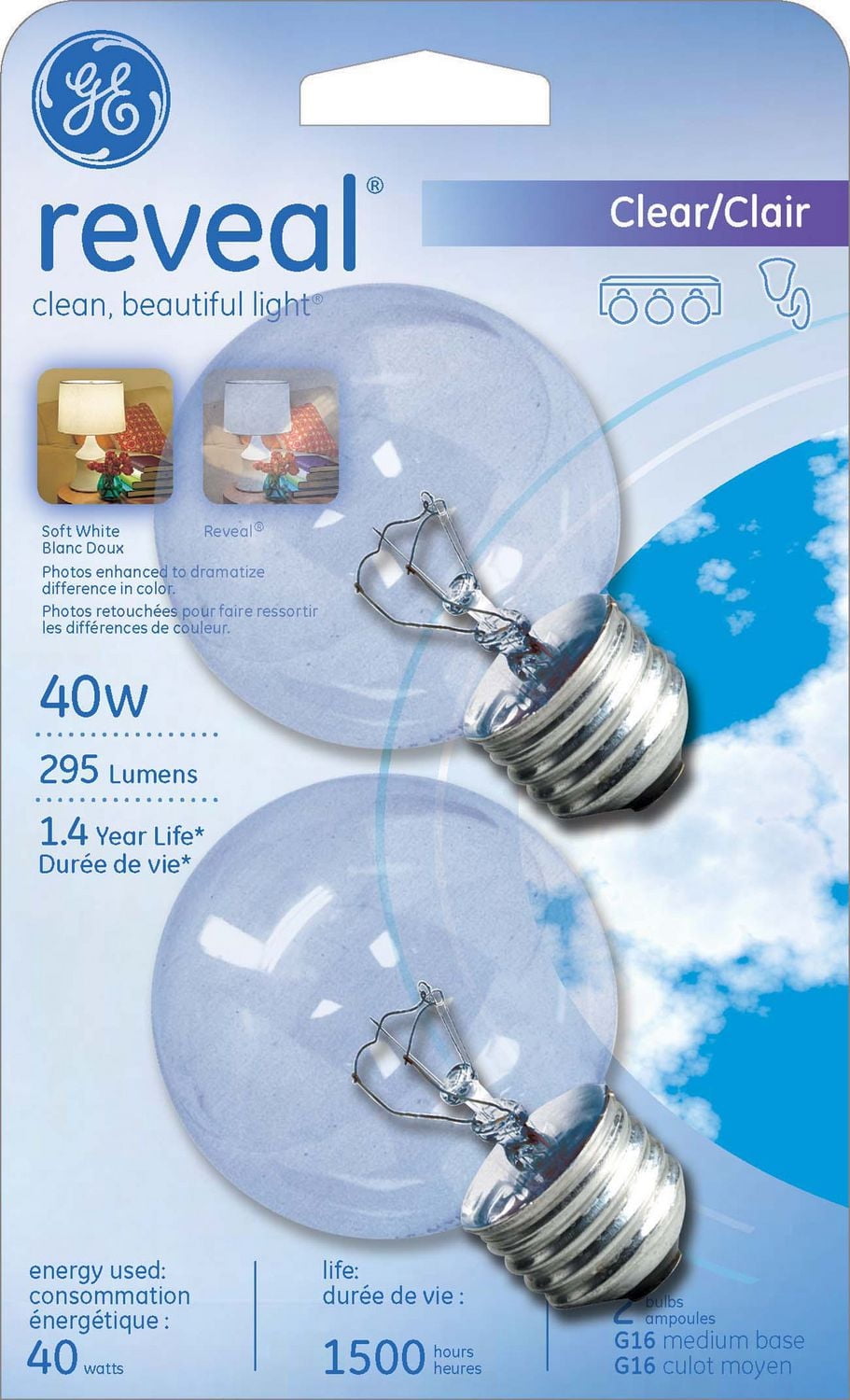 GE Reveal 40W G16.5 2PK