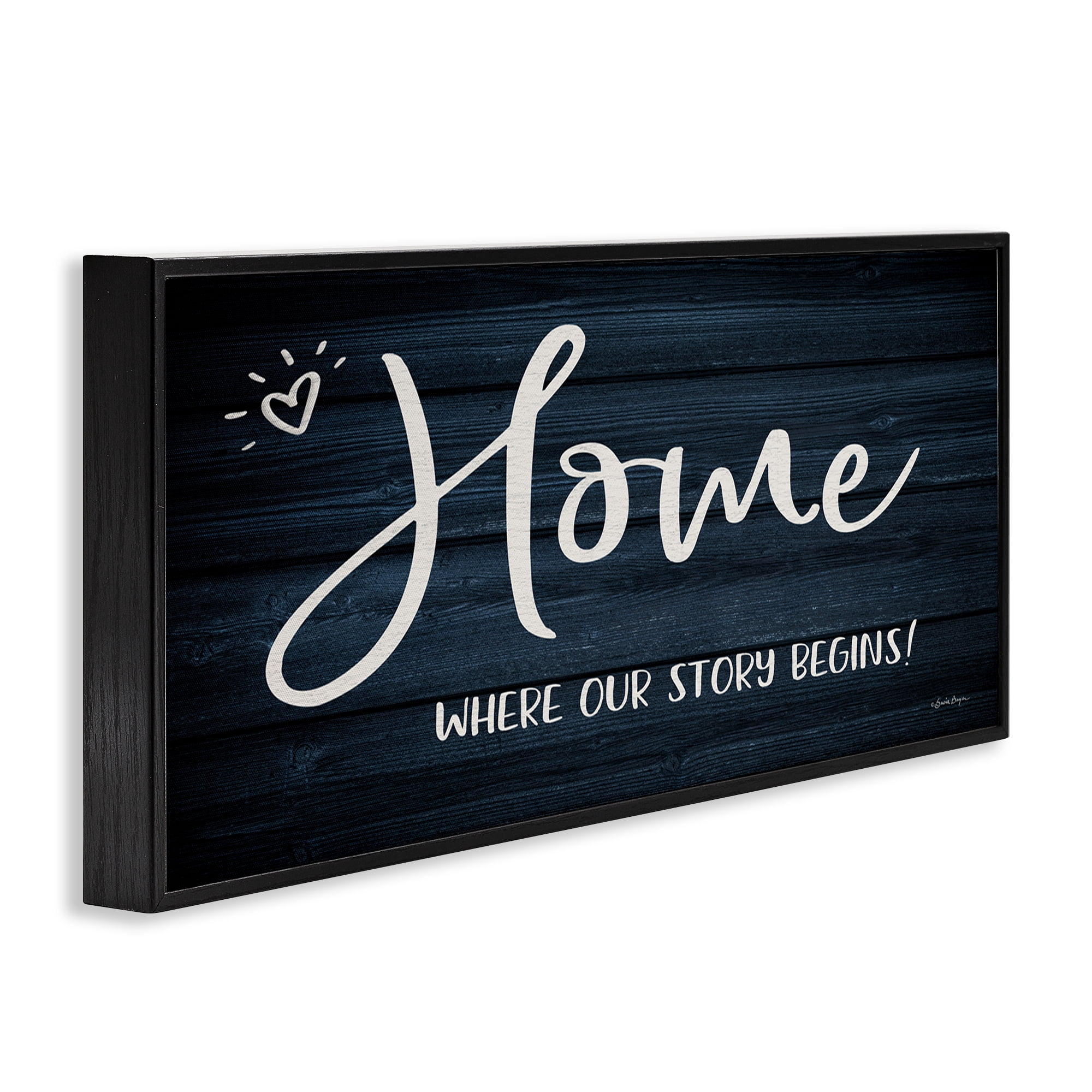 Stupell Industries Where Our Story Begins Typography Painting Black Framed Art Print Wall Art, 30 x 13
