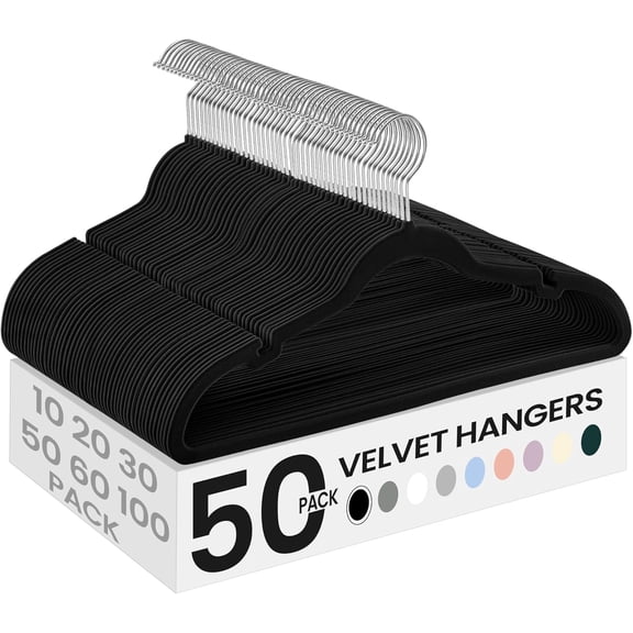 Velvet Hangers 50 Pack, Non-Slip Clothes Hangers, Ink Black