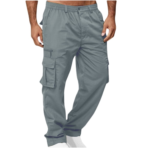 Pcksrro Cargo Pants for Men Multi Pockets Zipper Button Straight Leg Pant Outdoor Sports Pants Work Trousers