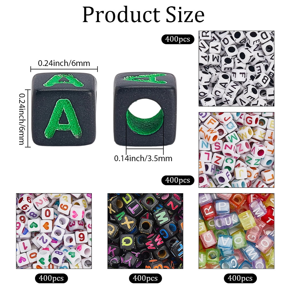 2000Pcs 6 Styles Transparent & Opaque Acrylic Beads Horizontal Hole Cube with Letter/Number/Heart Mixed Color 5.5~7x5.5~7x5.5~7mm Hole: 3~3.5mm