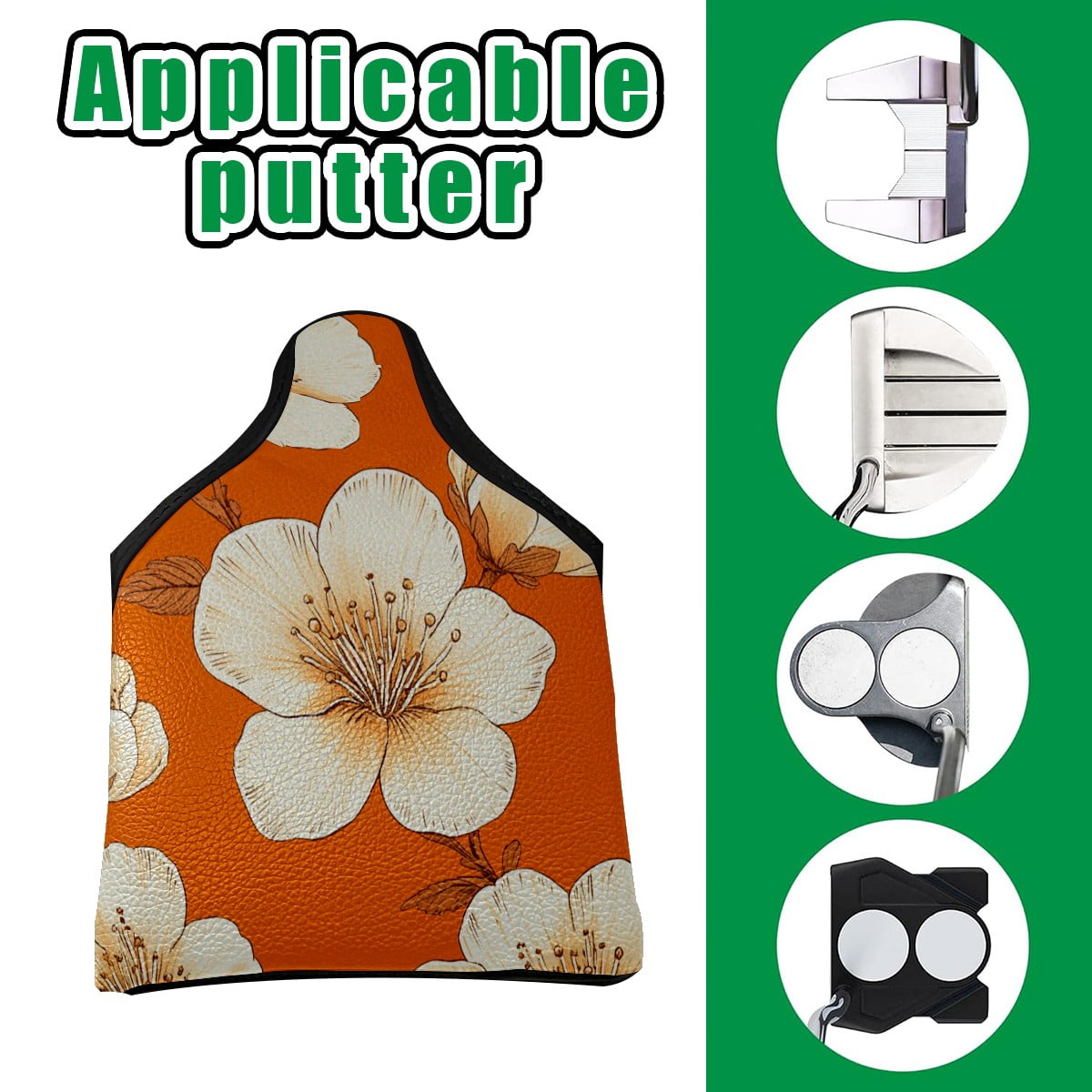 Golf Mallet Putter Cover Premium Leather Waterproof Golf Putter Head Cover with Magnetic Closure Peach Blossom