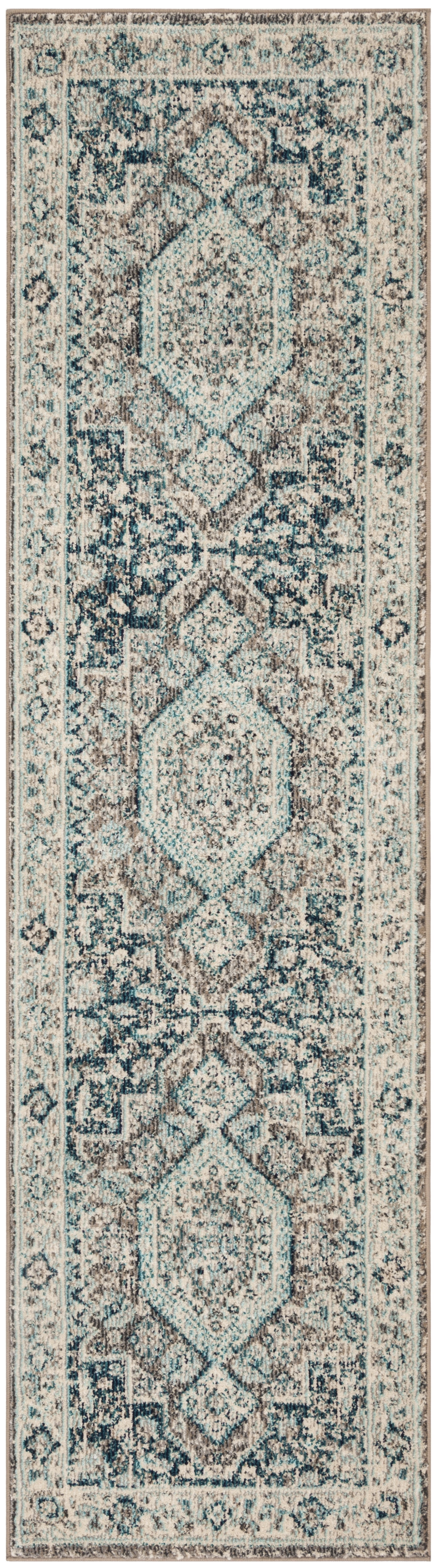 SAFAVIEH Phoenix Phylliss Border Runner Rug, Grey/Blue, 2'3" x 8'