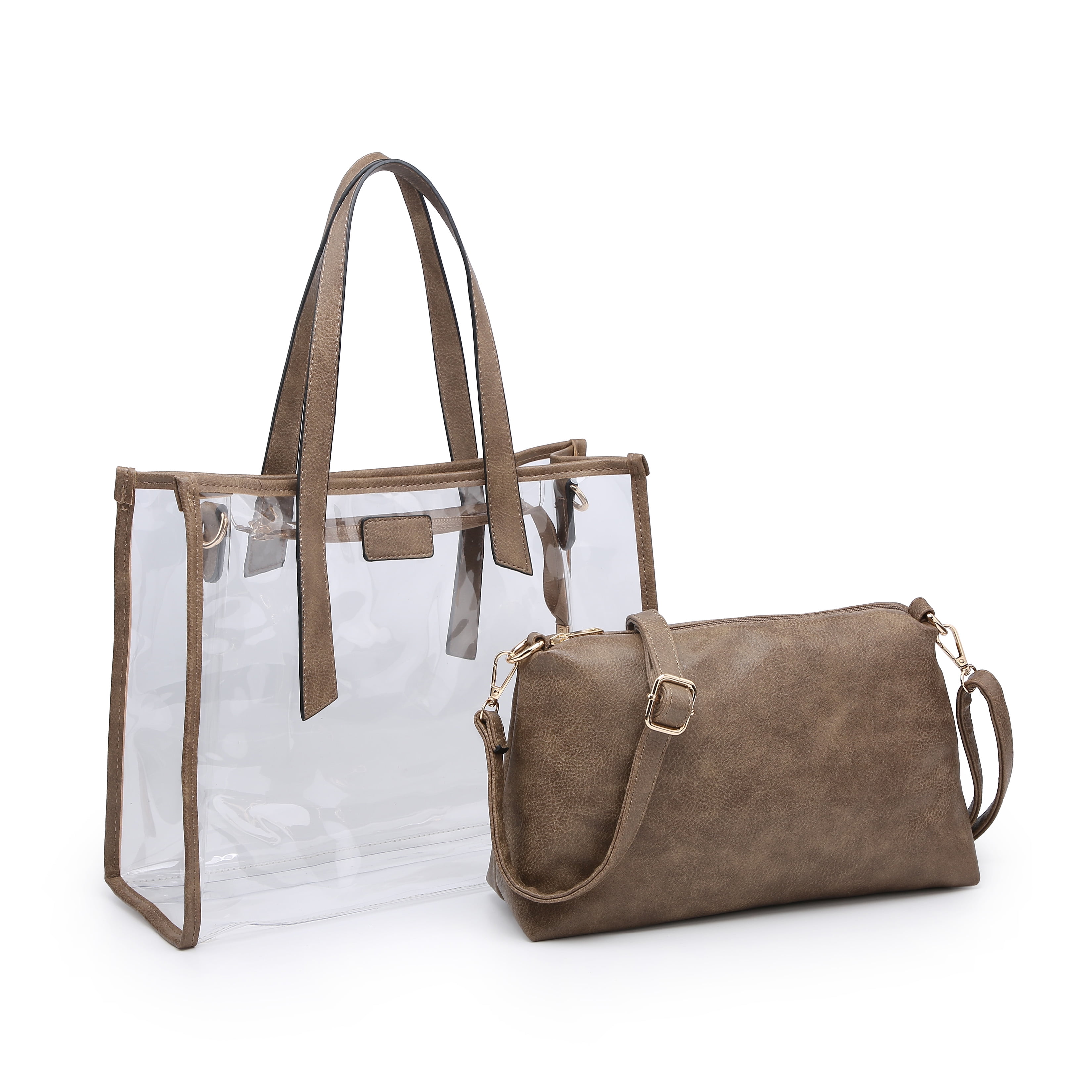 XB 2piece Womens Clear Shoulder Bag with Pouch PVC Tote Handbag