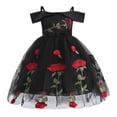 thumbnail image 2 of dmqupv Flower Girl Vintage Off the Shoulder Flower Girl Dress Lace Embroidery Little/Big Girls Wedding Bridesmaid Holiday Ballgown Black,11-12 Years, 2 of 5