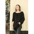 thumbnail image 4 of Women Boat Neck Fuzzy Furry Sweater Knit Pullover Loose Fit Tunic Top Black small, 4 of 4