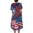 thumbnail image 6 of Elowen American 250th Anniversary Dresses for Women V-Neck Short-Sleeve Printed Casual Summer Dress Light Blue L, 6 of 6
