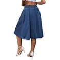 thumbnail image 3 of Falda de mezclilla midi A-line para mujer INSPIRE CHIC con cintura elástica y bolsillos L azul, 3 of 6