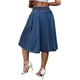 thumbnail image 3 of Falda de mezclilla midi A-line para mujer INSPIRE CHIC con cintura elástica y bolsillos L azul, 3 of 6