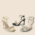 thumbnail image 6 of BURUDANI Women's Double Bowknots Crystal Sandals Clear Slingback Heels Square Toe, 6 of 9