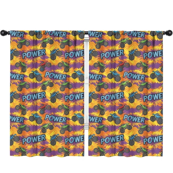 Blackout Kids Curtains,Monster Cartoon Truck Orange Pattern Children's Insulated Curtains Set Of 2,Bedroom Essentials,Toddler Room Decor 52"x84"