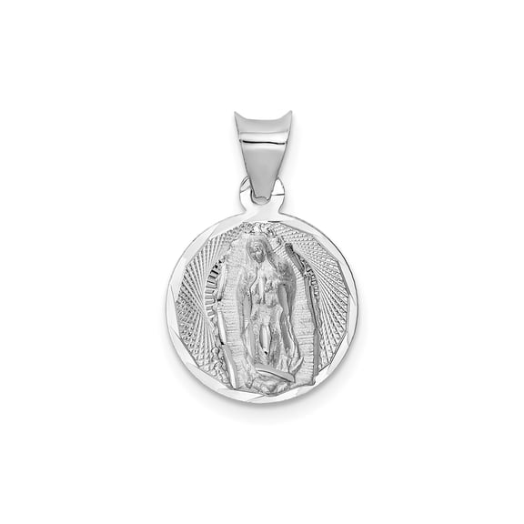 14k White Gold Virgin Mary Pendant for Women, Our Lady of Guadalupe Medallion with Radiant Engraving, Catholic Christian Religious Jewelry, Marian Devotional Medal