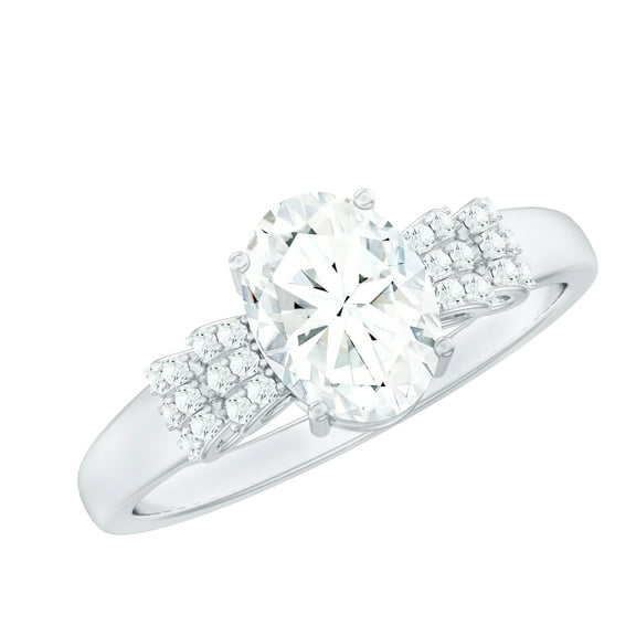 Rosec Jewels Lab Grown Diamond Oval Engagement Ring - Designer Ring for Women (6X8 mm, 1 Carat), 925 Sterling Silver, US 4.00
