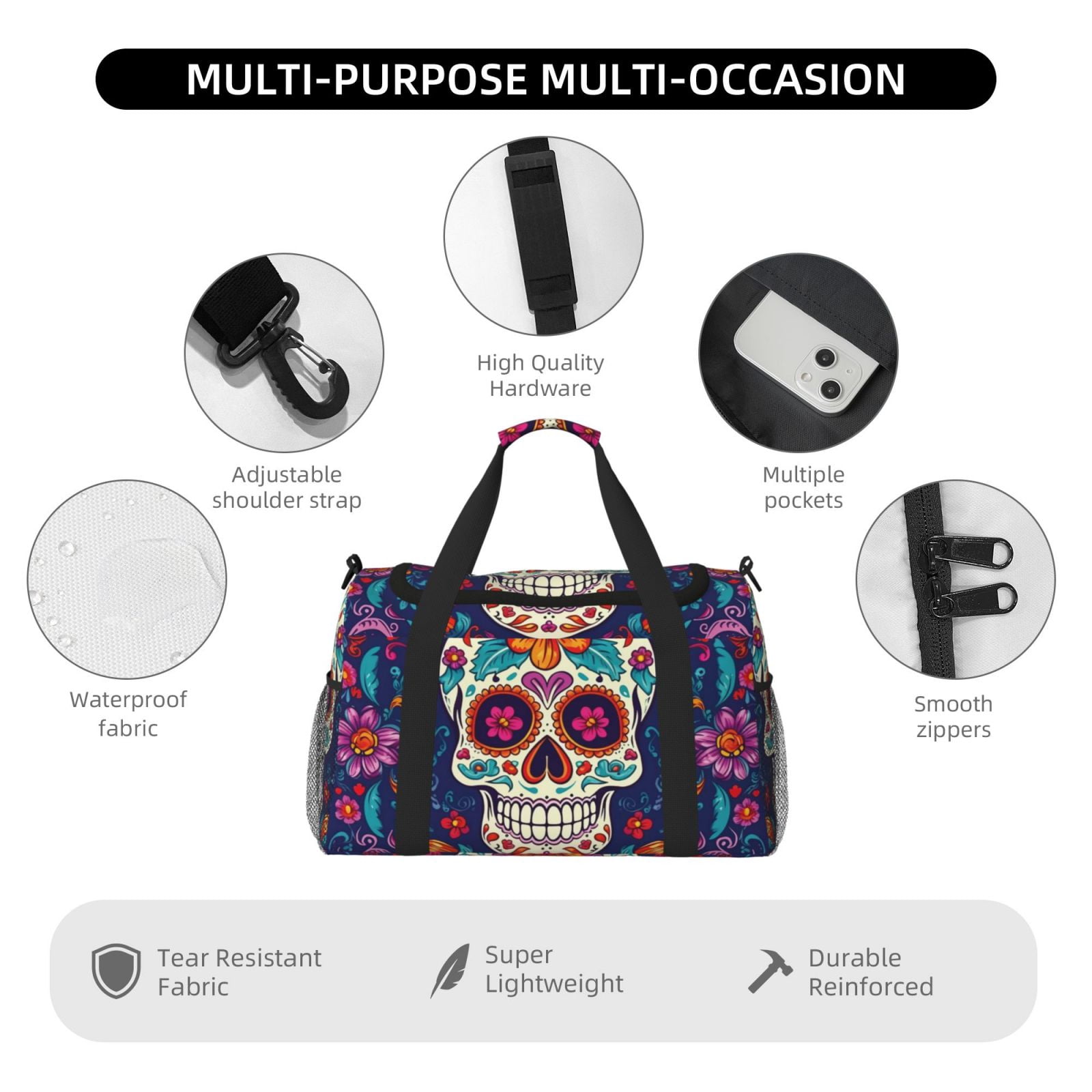 Fuzoiu Dead Day Party Print Travel Duffle Bag,Carry On Tote Bags,Duffel Bag,Sport Gym Bag, Hospital Bag for Labor and Delivery, Overnight Bag,Luggage Bag