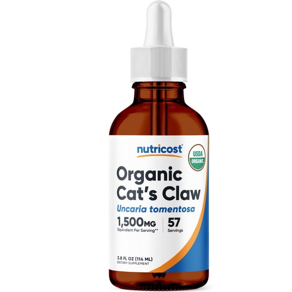 Nutricost Organic Cat's Claw Liquid Drops (1,500mg Equivalent) 3.8 Fl Oz - Uncaria Tomentosa, USDA Organic, Vegan-Friendly, GMO-Free, Gluten-Free, 57 Servings