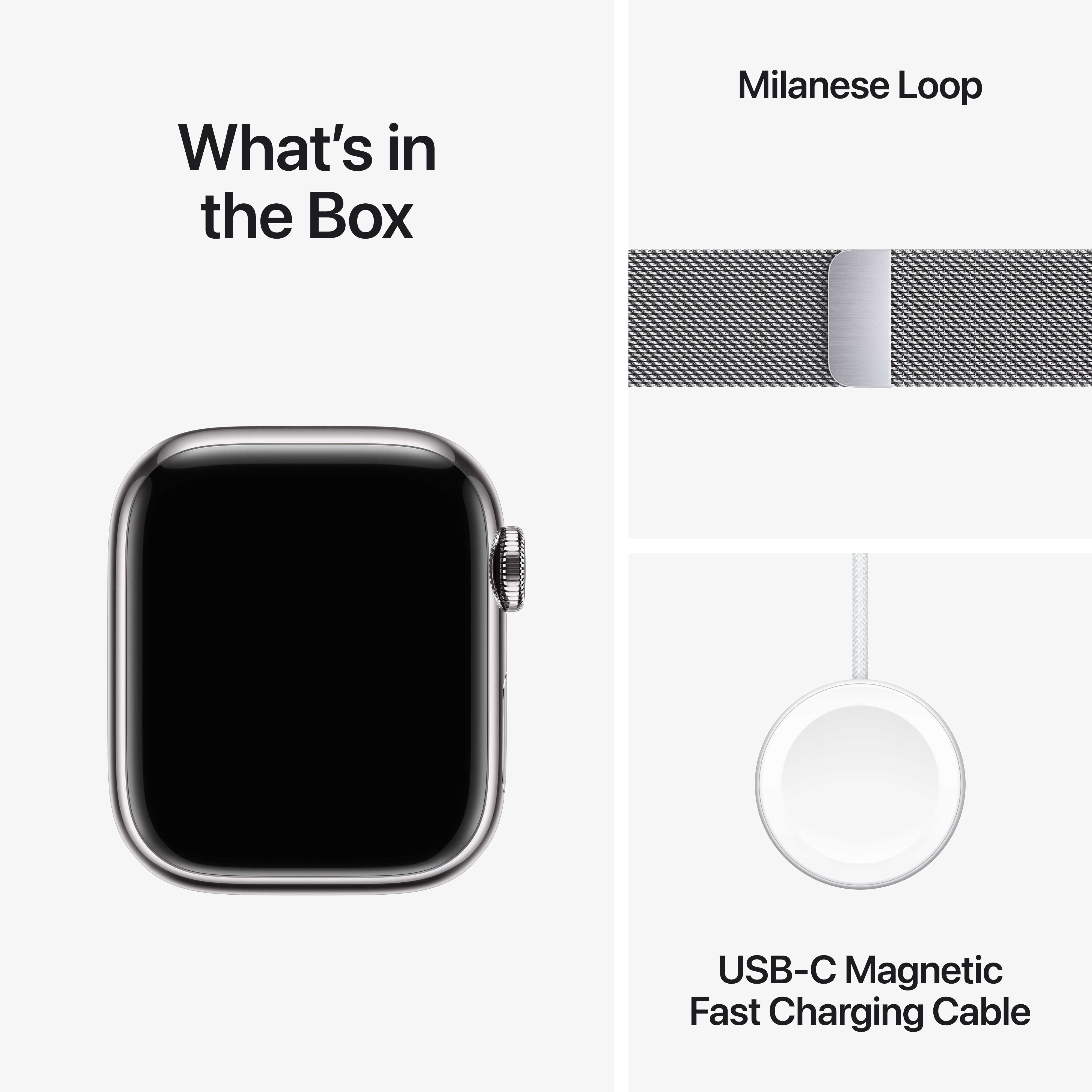 Apple Watch Series 9 GPS + Cellular 41mm Silver Stainless Steel Case with  Silver Milanese Loop | Apple Watch