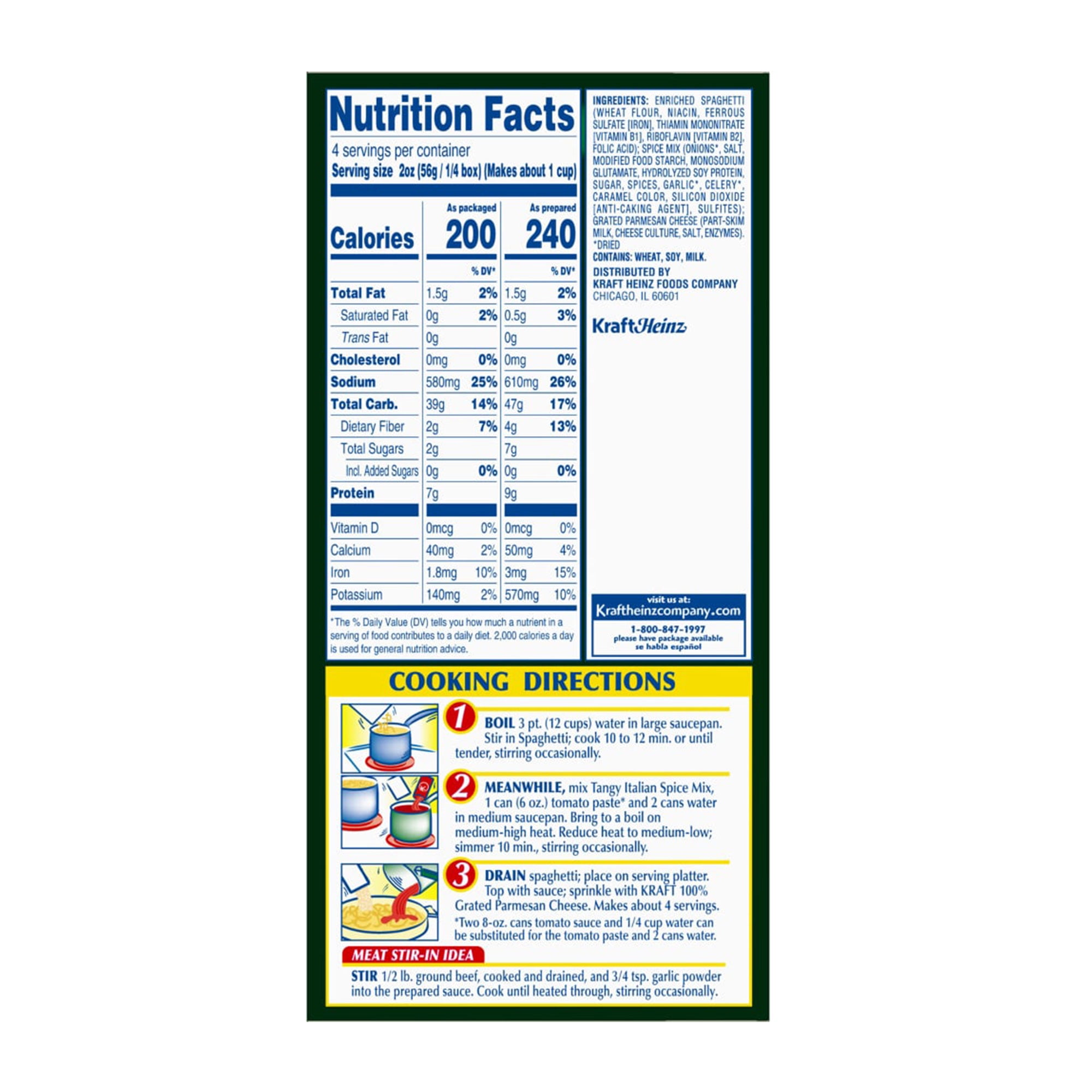 Kraft Spaghetti Classics Tangy Italian, Spices, & Parmesan Cheese Meal Mix, 8 oz (Pack of 3)