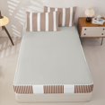 thumbnail image 4 of Castle Fairy Geometric Thin Vertical Stripe Zipper Queen Comforter Set with Fitted Sheet and 2 Pillowcases,Vintage Wide Band Zipper Bedding Set,Coffee White,Reversible, 4 of 5