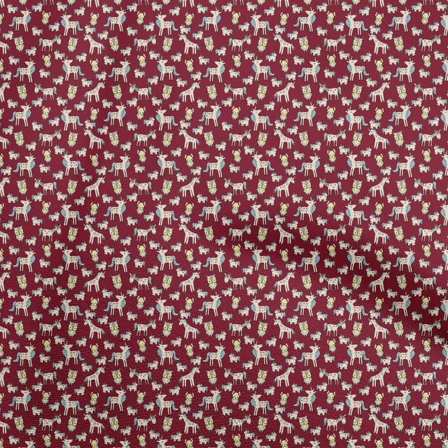 oneOone Rayon Maroon Fabric Kids Animal Craft Projects Decor Fabric Printed By The Yard 56 Inch Wide