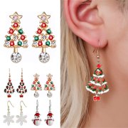 CoreLiving Classic Snow-Tipped Christmas Tree Dangle Earrings, Red and Green Enamel Holiday Jewelry for Women, Festive Winter Accessories, 1 Pair