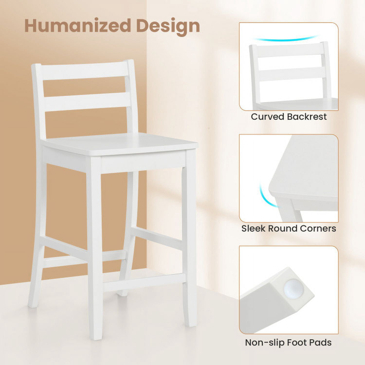 Spaco Wooden Bar Stools Set of 2 with Ergonomic Backrest and Footrest-White, Bar Height Stools, Counter Height Bar Stools for Kitchen, Dining Room