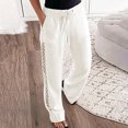 thumbnail image 2 of lcziwo Daily Sales Clearance, Women's Side Hollow Cotton Linen Summer Pants Casual Elastic Waist Drawstring Straight Sweatpants Solid Color Lounge Trousers with Pockets White M, 2 of 6