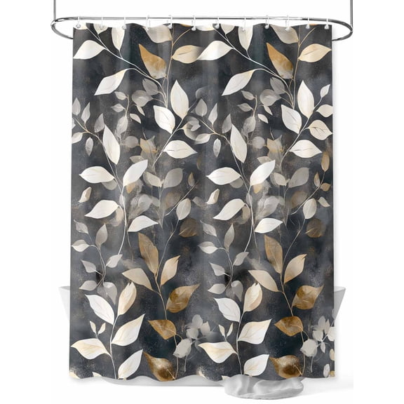 Fsddascl Brown White Leaves Shower Curtain Set - 54" x 78" Washable Bathtub Curtain with 12 Hooks, Farmhouse Vintage Botanical Plants Waterproof Fabric Stall Shower Curtains for Bathroom/Bathtub