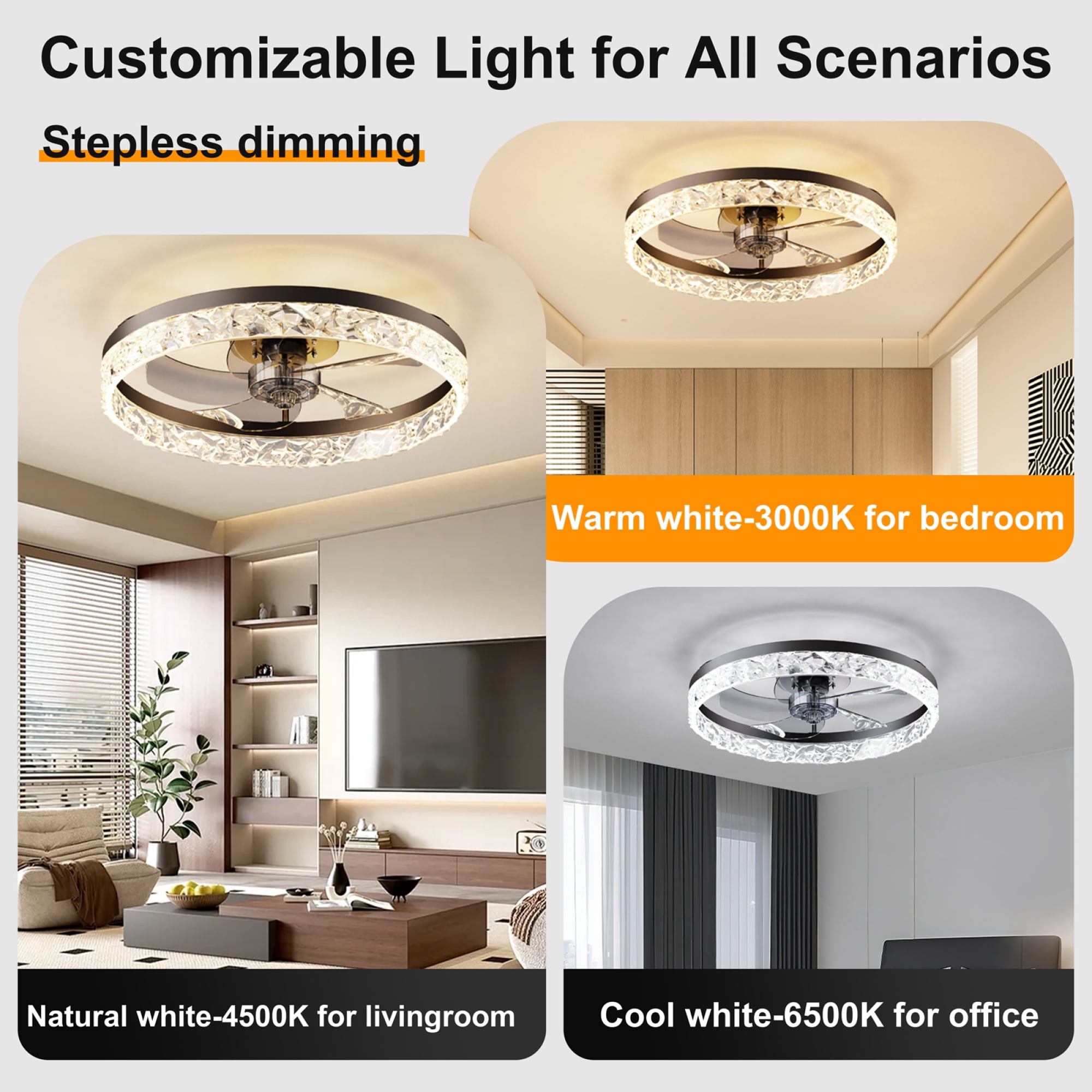 Leumius 19.7" Ceiling Fans with Lights Remote and APP Control, Dimmable 3-Color and 6-Speed quiet DC Motor, Ceiling Fan for Living Room Bedroom Black