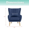 thumbnail image 3 of Faux Velvet Wingback Accent Chair with Lumbar Pillow and Wooden Legs, Navy, 3 of 9