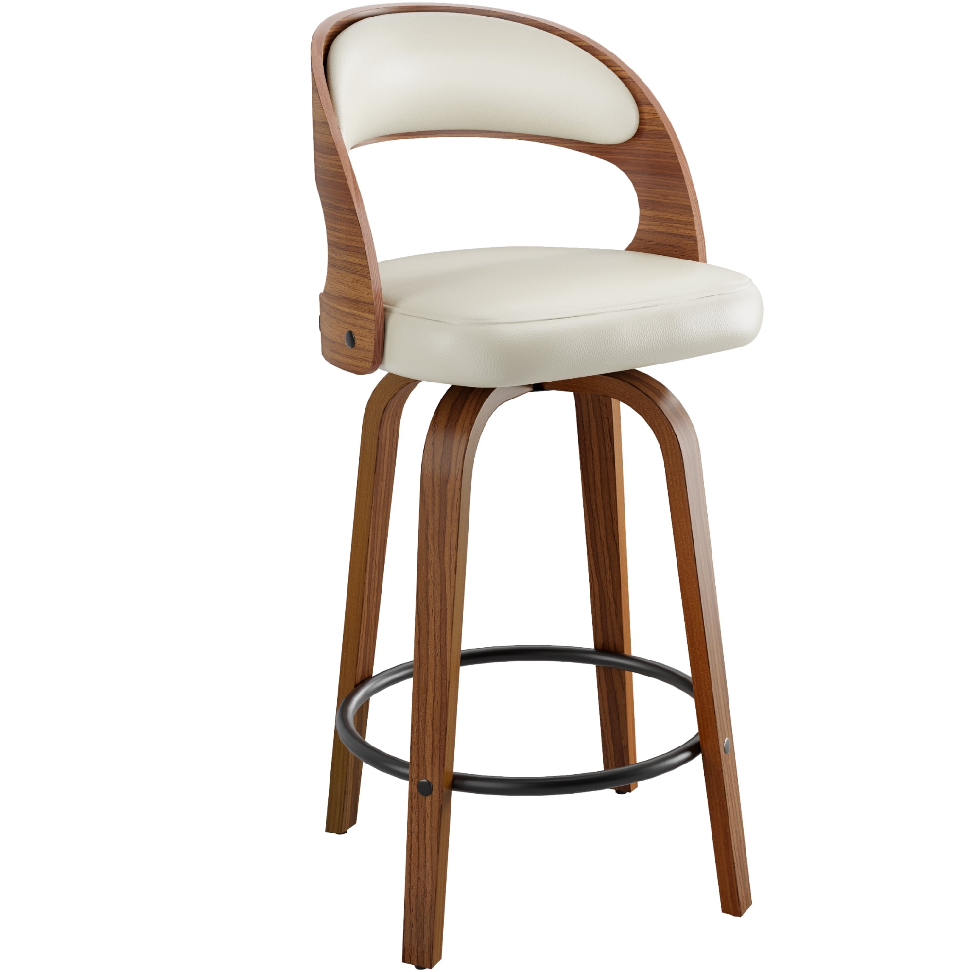 SUNCOZE Bar Stools Set of 2, 26 Inch Counter Height Modern Swivel Bar Chairs with PU Leather Upholstery and Solid Wood Legs, for Kitchen Island or Home Bar, Beige
