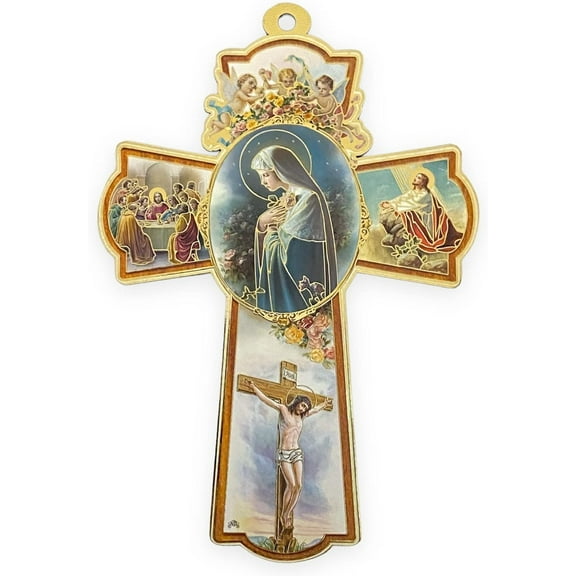 Inch Mystical Rose Mary Wooden Wall Cross Virgen Rosa Mistica Religious Gift