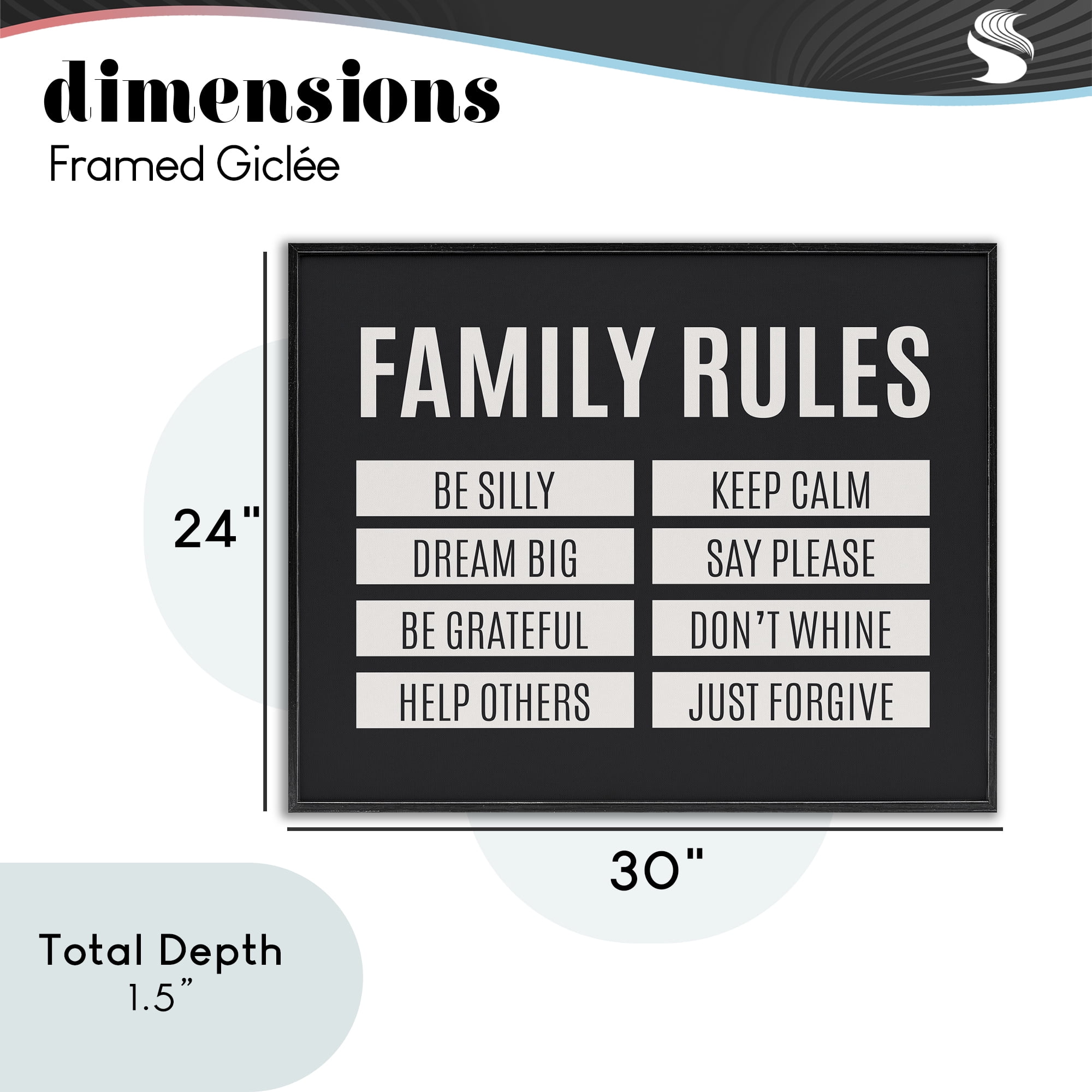 Stupell Industries Family Rules Simple Black Black Framed Giclee Art, design by SD Graphics Studio
