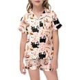 thumbnail image 5 of Shadoumai Halloween Two Piece Outfit Toddler Kids Girls Short Sleeve Casual Printed Top Shorts Loose Cut Breathable Fabric Daily Play Wear Ages 2–13 Girl Everyday Casual Ensemble, 5 of 6