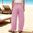 thumbnail image 7 of Hurxie Womens Wide Leg Gingham Pants Cotton Plaid High Waisted Casual Lounge Trousers with Pockets Pink,S, 7 of 7