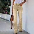 thumbnail image 2 of LWavelet Women High Waisted Flare Jeans Khaki Washed Distressed Denim Pants Retro Bell Bottom Casual Denim Trousers Earthy Yellow 2XL, 2 of 4