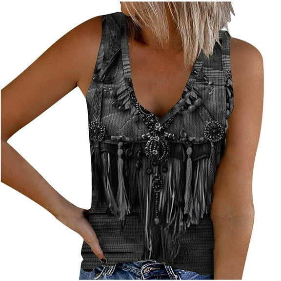 Raeneomay Off Shoulder Tops for Women Retro Ethnic Style Feather Printed Sleeveless Tank Tops
