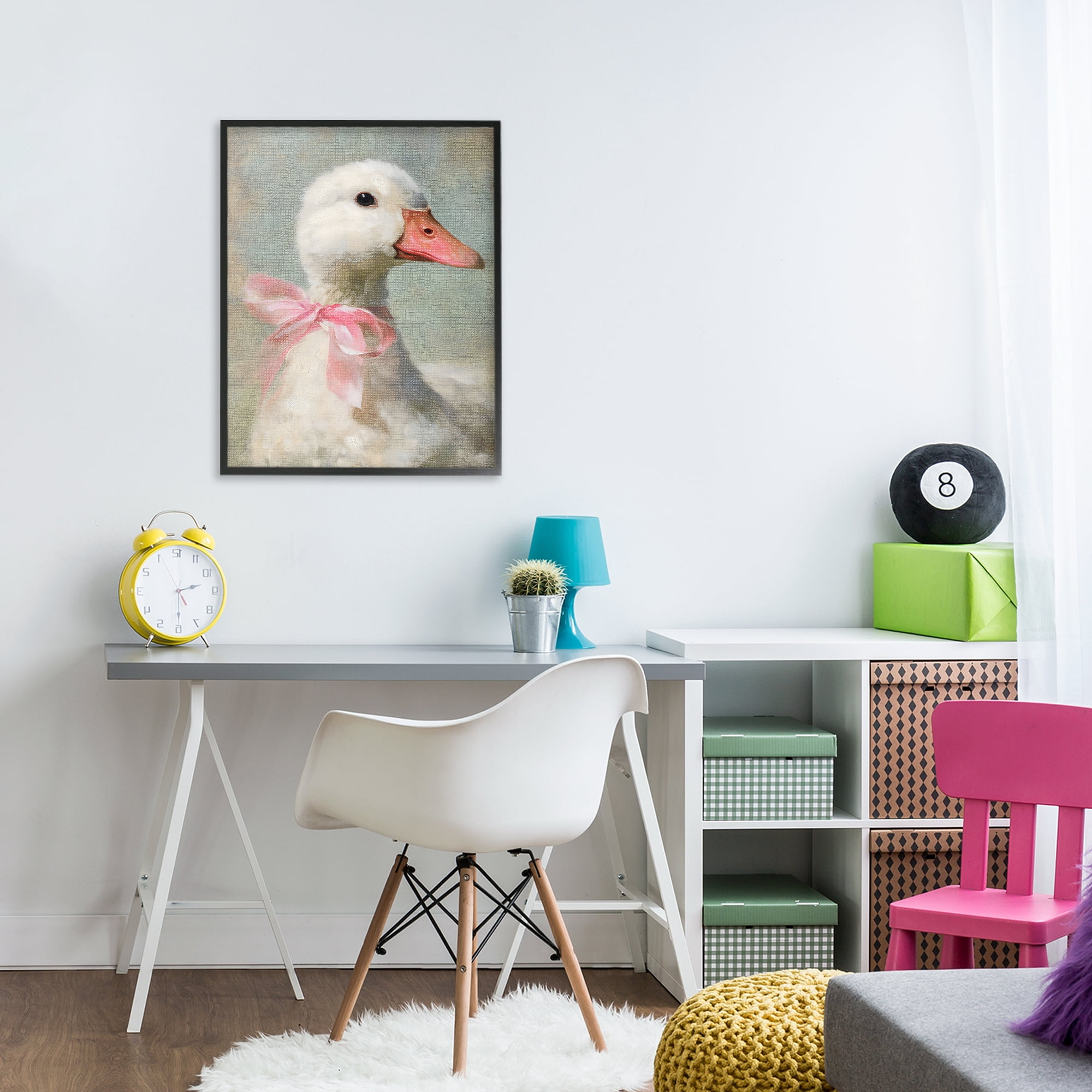 Stupell Industries Portrait of Pink Bow Goose Black Framed Giclee Art, design by LSR Design Studio