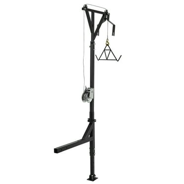 KFFKFF Vehicle Attachment Game Lifting Device, Supports up to 600 lbs, Deer Lifting Mechanism with Winch and Gambrel Kit, Compatible with 2" Hitch Receiver, Stabilizing Foot Base